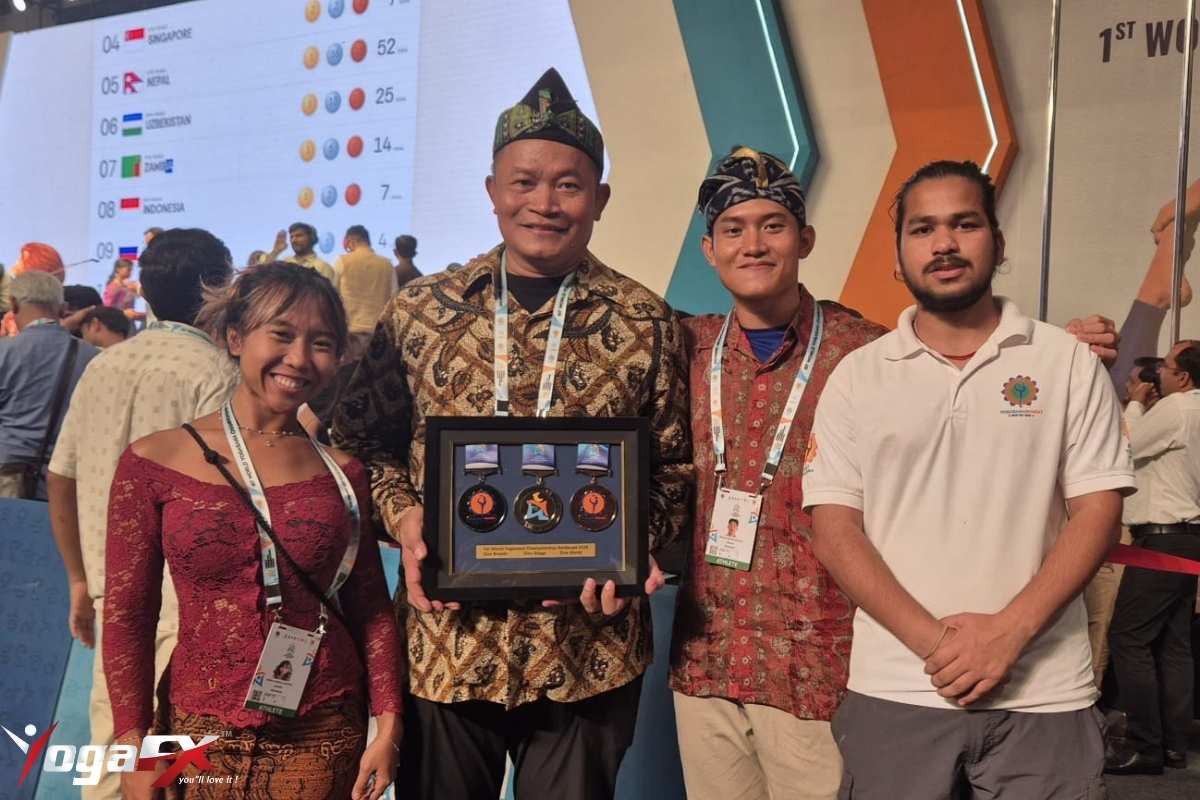 Indonesian athletes Arkan Fauzan Riyanto and Ivara Candra Kartika at the 1st World Yogasana Sport Championship Ahmedabad India June 2026
