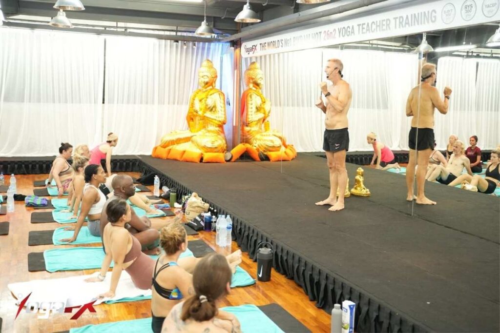 An experienced practitioner in daily Bikram 26 and 2 practice at YogaFX Bali